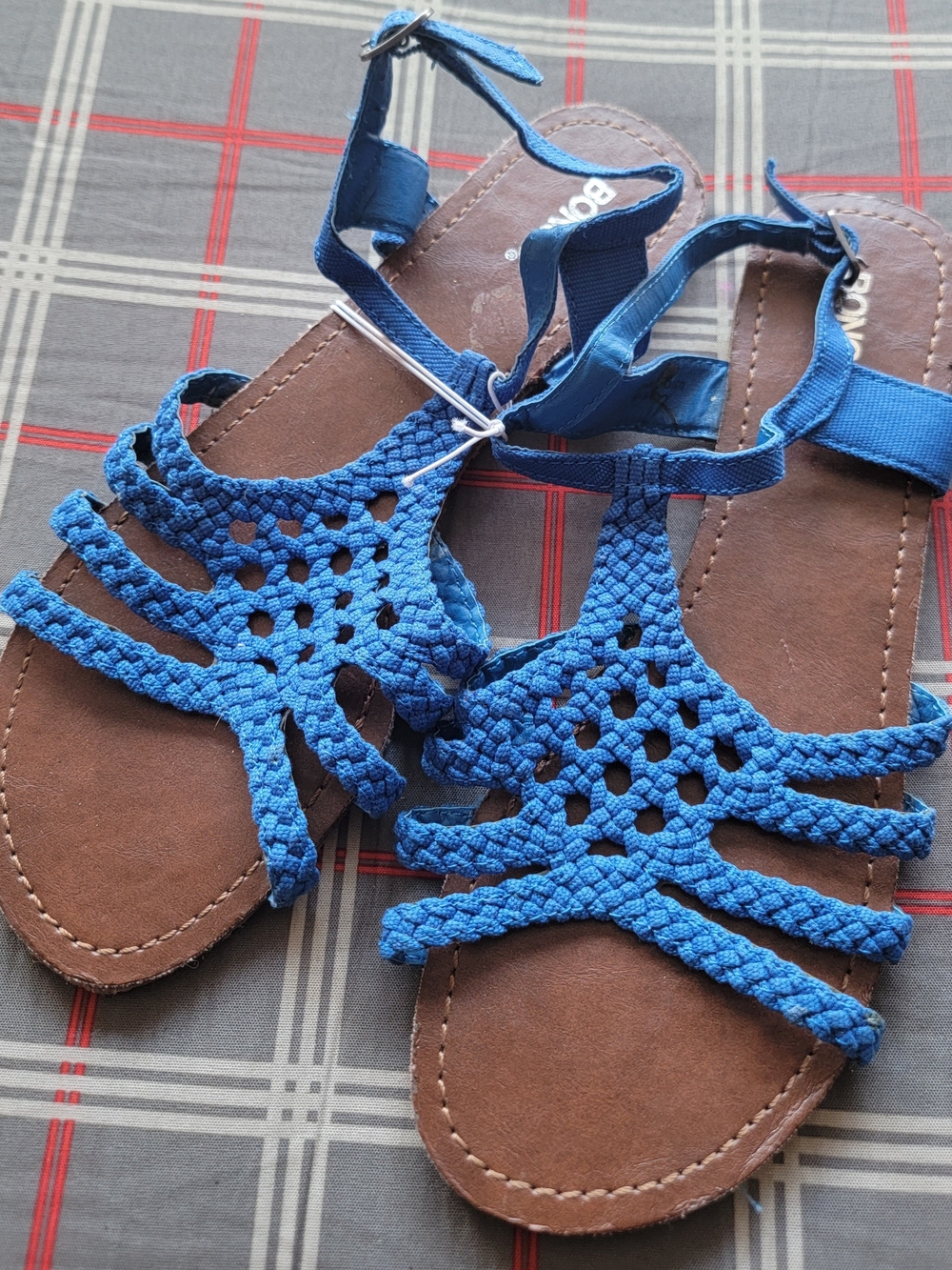 BONGO Blue Braided T-Strap Women's Sandals